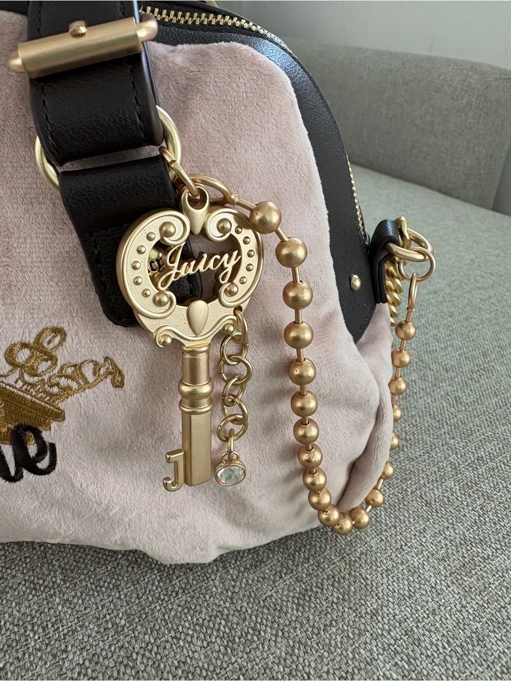 Juicy Couture Pink and Black Logo Shoulder Bag with Gold Accent